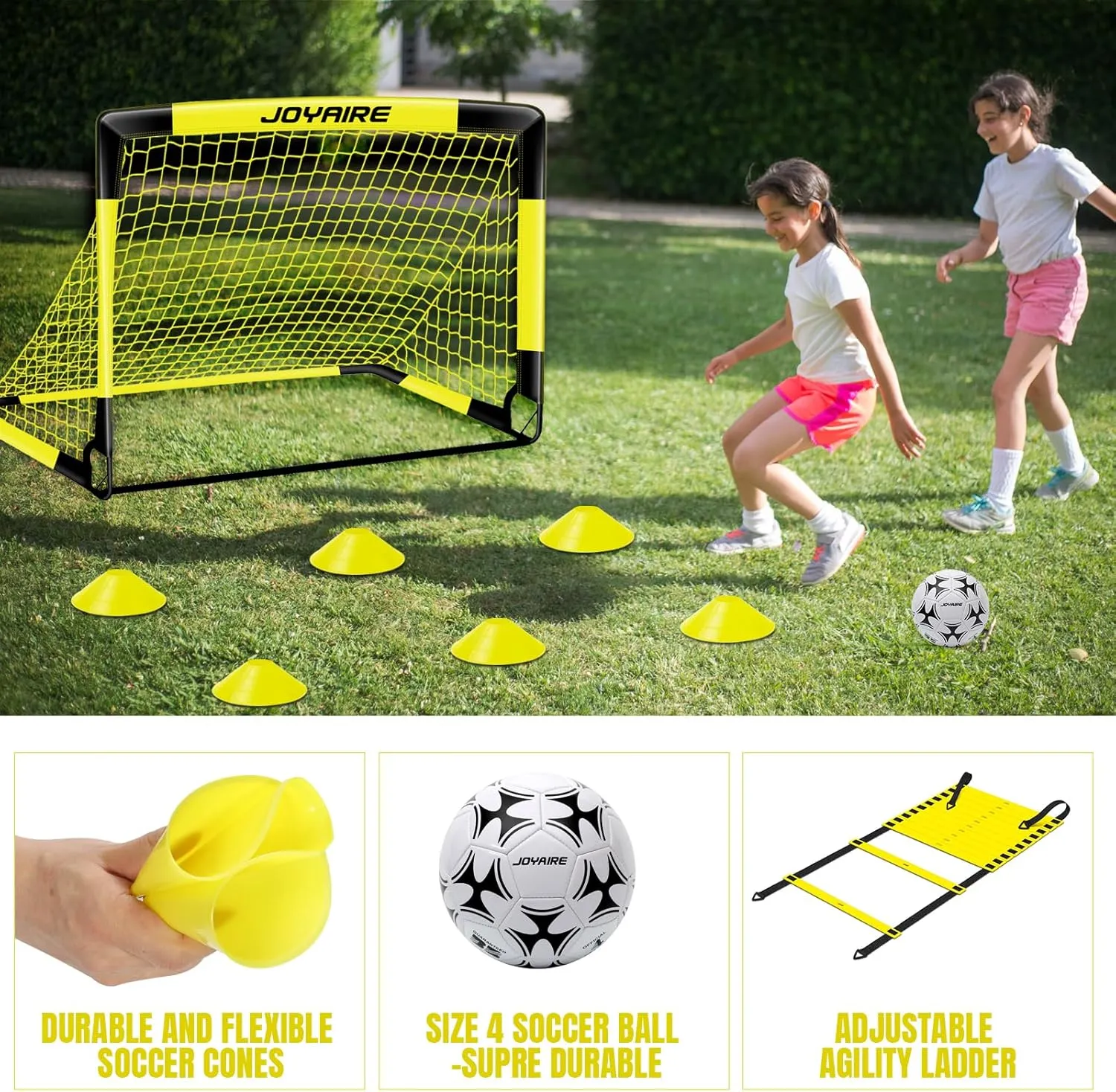 Kids Soccer Goals for Backyard Set, Portable Toddler Soccer Goal 2 of 6x4 ft, 4x3 ft, 7x5 ft, Soccer Training Equipment, Pop Up Soccer Net Kit with Size 4 Soccer Ball, Outdoor Sports Play, Youth Game