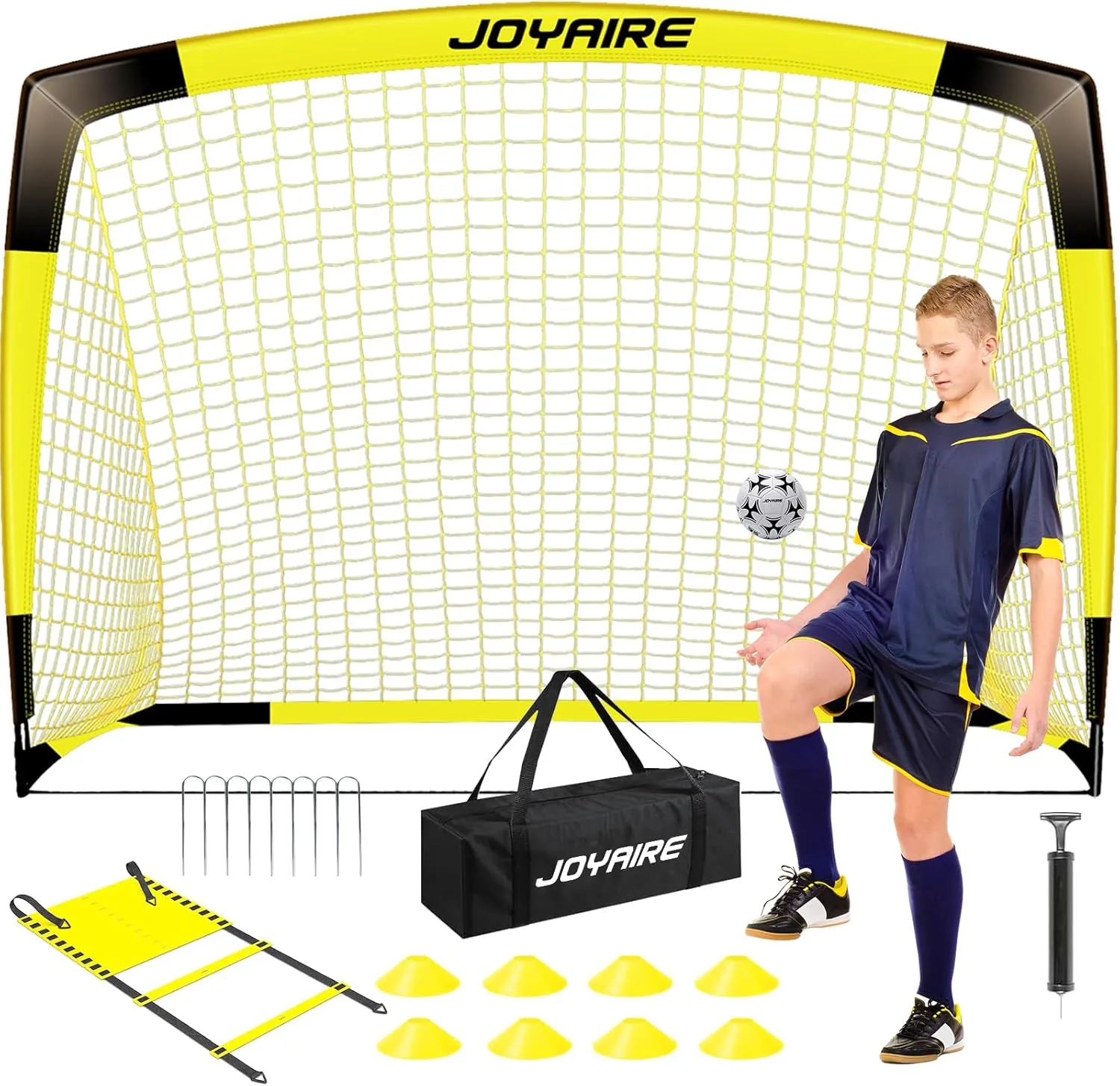 Kids Soccer Goals for Backyard Set, Portable Toddler Soccer Goal 2 of 6x4 ft, 4x3 ft, 7x5 ft, Soccer Training Equipment, Pop Up Soccer Net Kit with Size 4 Soccer Ball, Outdoor Sports Play, Youth Game