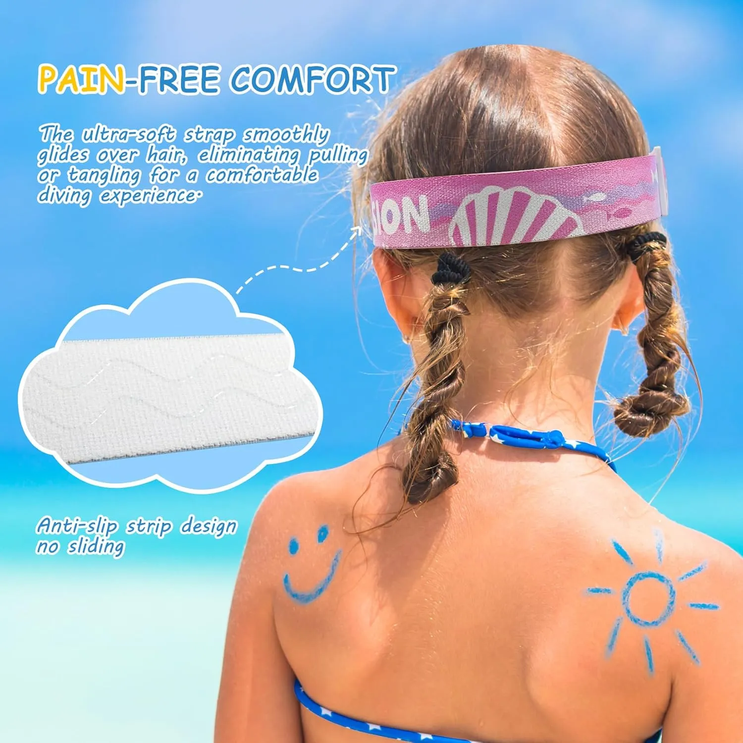 Kids Swim Mask - Ultimate 180° Kids Swim Goggles Anti-Fog Child Diving Mask Leak-Proof Kids Goggles with Nose Cover and Fabric Strap for Ages 4-14 for Swimming, Snorkeling Diving