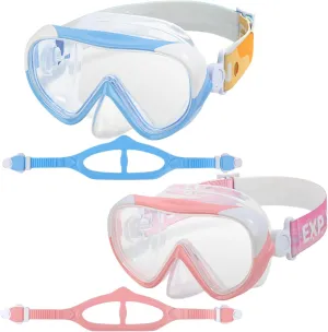 Kids Swim Mask - Ultimate 180° Kids Swim Goggles Anti-Fog Child Diving Mask Leak-Proof Kids Goggles with Nose Cover and Fabric Strap for Ages 4-14 for Swimming, Snorkeling Diving