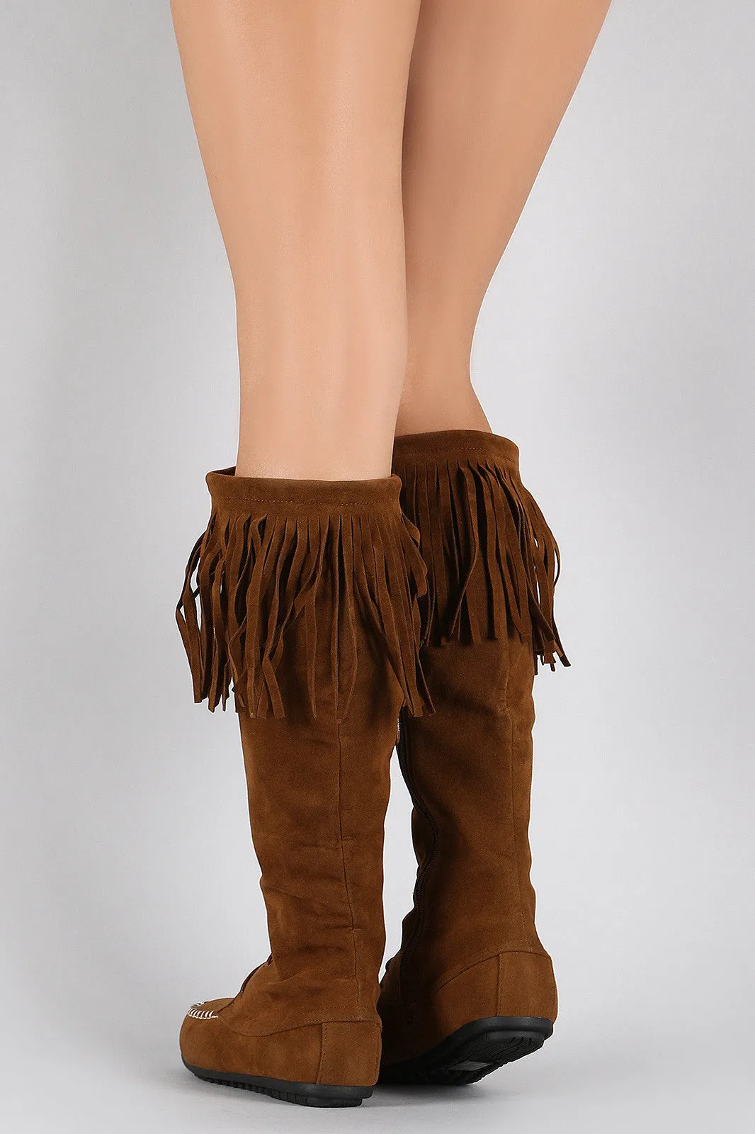 Knee Proactive Suede Fringe Price drop Flat High Lace Up Moccasin Boot
