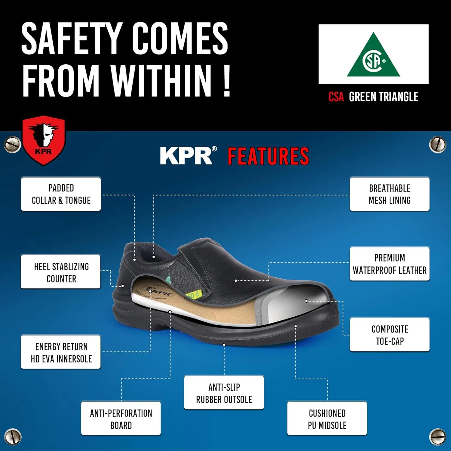 KPR Safety O807 Men's Slipon Clog Safety Shoes for Hospital Kitchen ASTM Approved Waterproof Premium Micro-Fibre Faux Leather Composite Toe Cap Antislip Electric Static Dissipation Wide Width