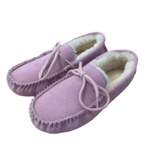 Ladies 'Susie' Lambswool Moccasin with Hard Sole - Pink