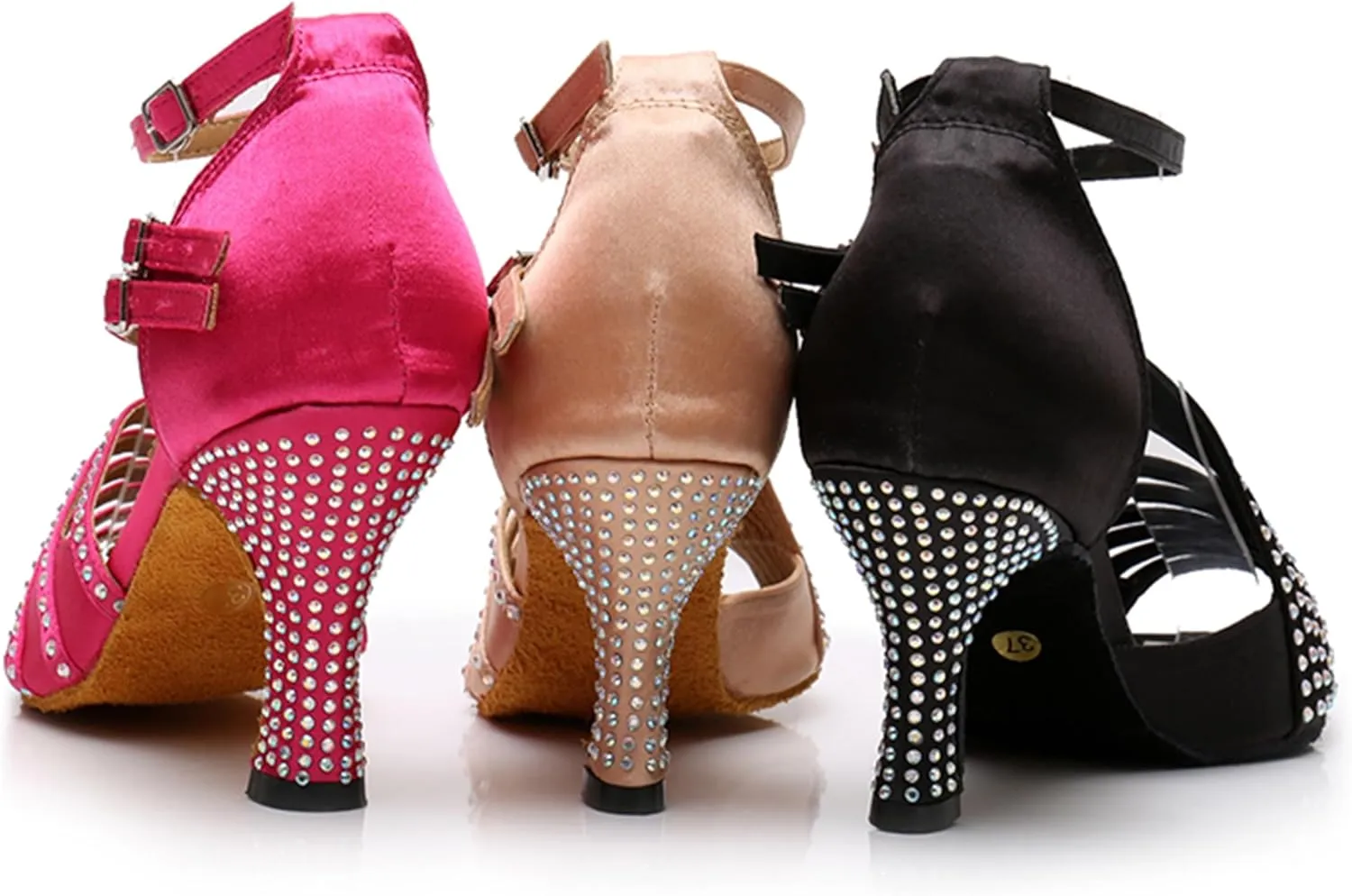 Latin Dancing Shoes for Women Ankle Strap Ballroom Dance Classes Heels Wedding Evening Sandals with Rhinestones X010A