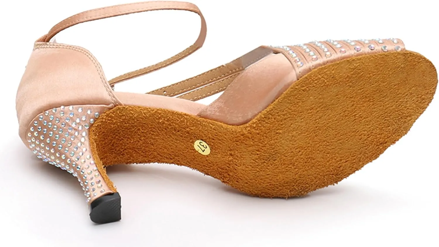 Latin Dancing Shoes for Women Ankle Strap Ballroom Dance Classes Heels Wedding Evening Sandals with Rhinestones X010A