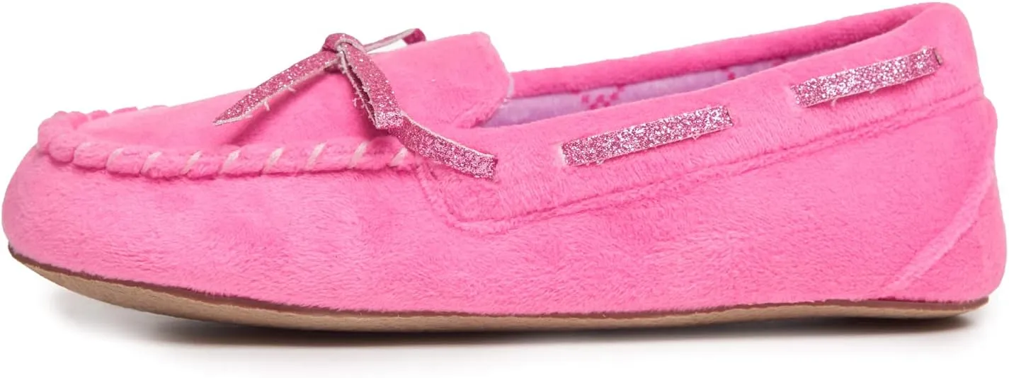 Laura Ashley Fleece Girls Moccasin Slippers, Indoor Outdoor Easy to Wear Home Shoes for Kids