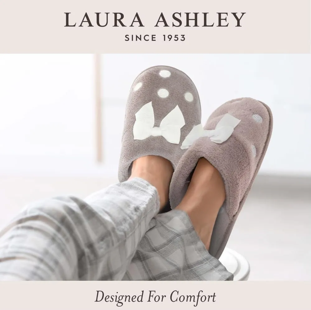Laura Ashley Fleece Girls Moccasin Slippers, Indoor Outdoor Easy to Wear Home Shoes for Kids
