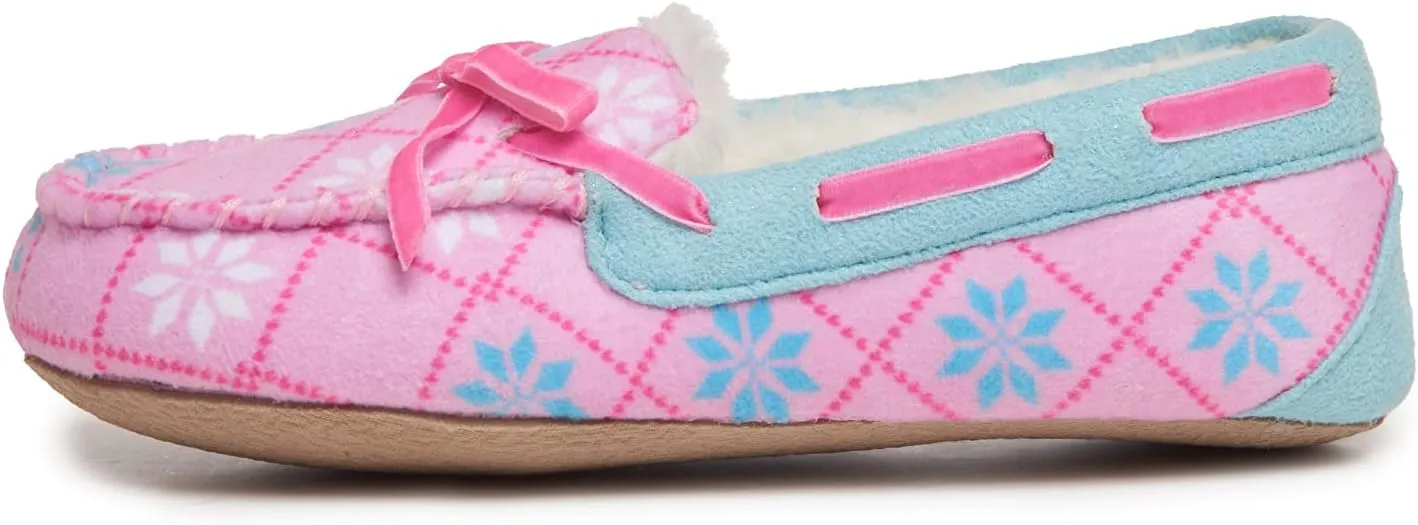 Laura Ashley Fleece Girls Moccasin Slippers, Indoor Outdoor Easy to Wear Home Shoes for Kids