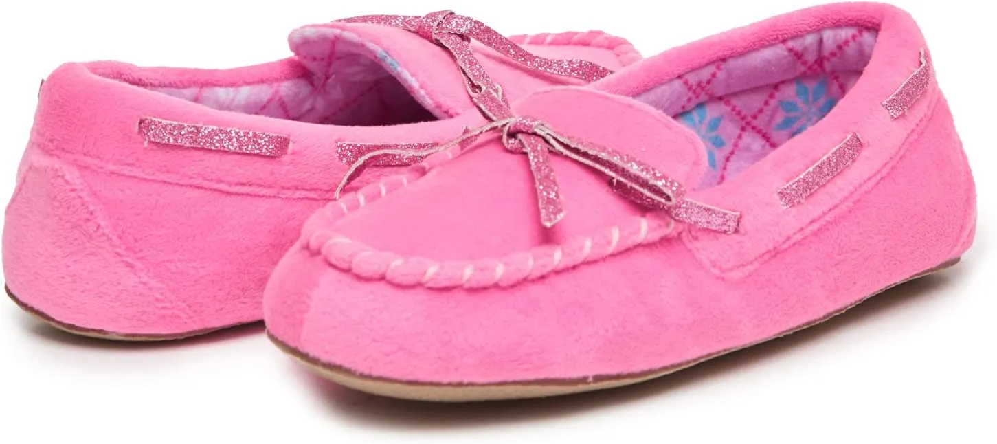 Laura Ashley Fleece Girls Moccasin Slippers, Indoor Outdoor Easy to Wear Home Shoes for Kids