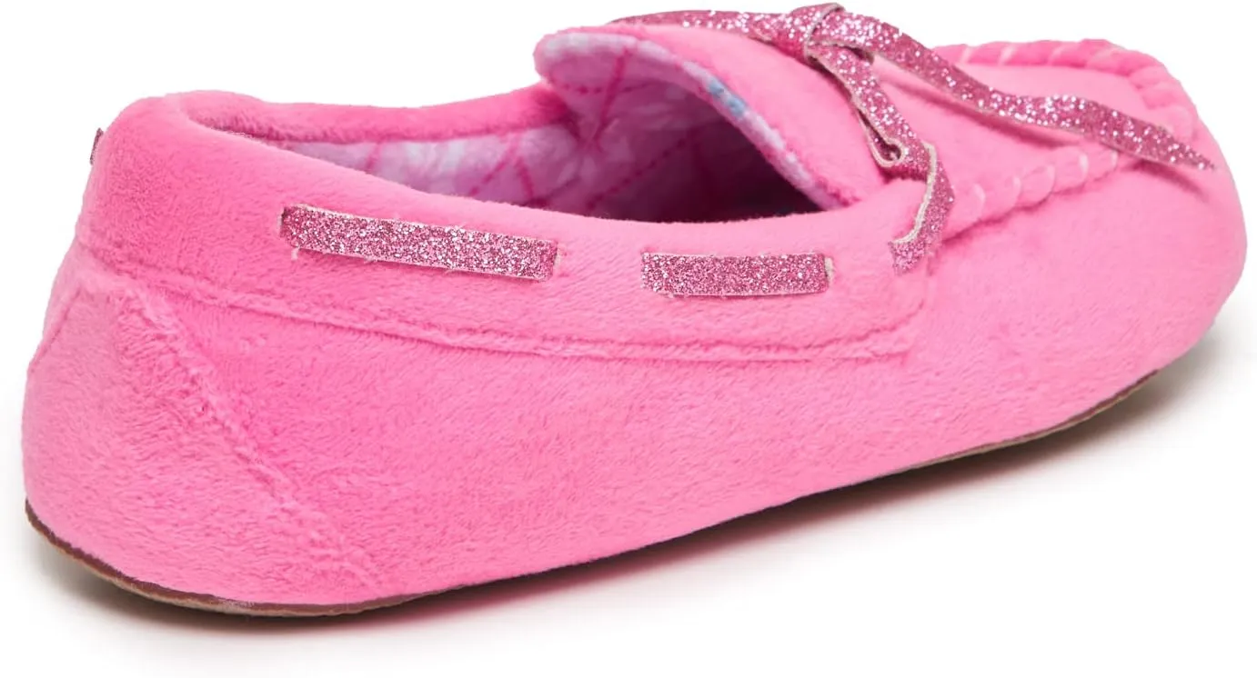 Laura Ashley Fleece Girls Moccasin Slippers, Indoor Outdoor Easy to Wear Home Shoes for Kids