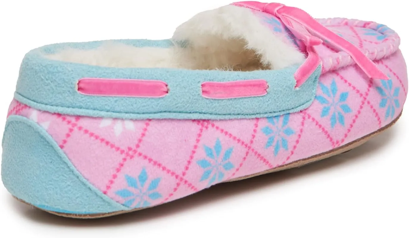Laura Ashley Fleece Girls Moccasin Slippers, Indoor Outdoor Easy to Wear Home Shoes for Kids