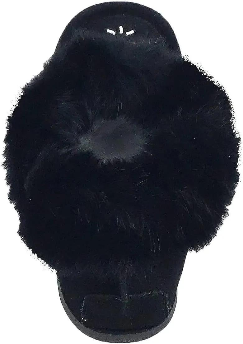 Laurentian Chief Men's Suede Slippers Rabbit Fur Collar Soft Sole Moccasins