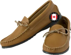 Laurentian Chief Moccasin Slippers for Men with Genuine Cowhide Leather, Black Rubber Sole and Ultra Soft Premium Insole – Canada Quality, Comfortable Stylish Indoor and Outdoor Moccasins for Men