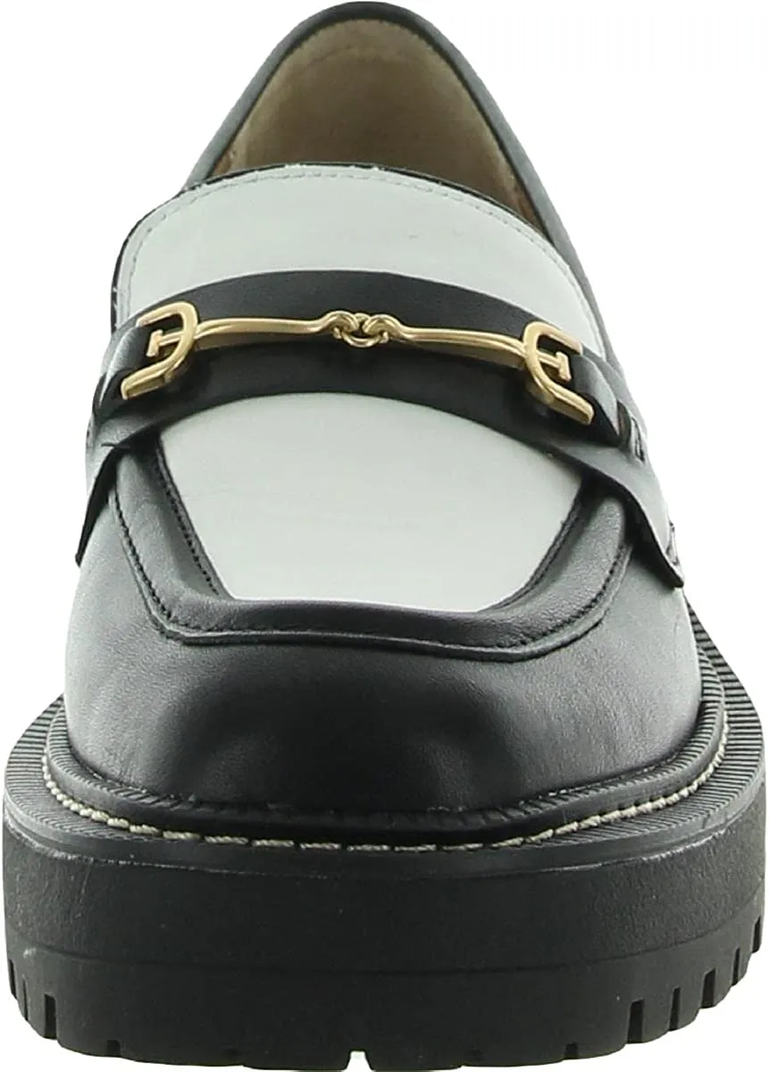 Laurs Loafers Fully-featured Rounded Leather Black/White On Sam Exclusive offerings Toe Slip Chunky Edelman Heel