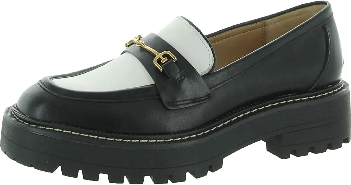 Laurs Loafers Fully-featured Rounded Leather Black/White On Sam Exclusive offerings Toe Slip Chunky Edelman Heel