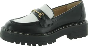 Laurs Loafers Fully-featured Rounded Leather Black/White On Sam Exclusive offerings Toe Slip Chunky Edelman Heel