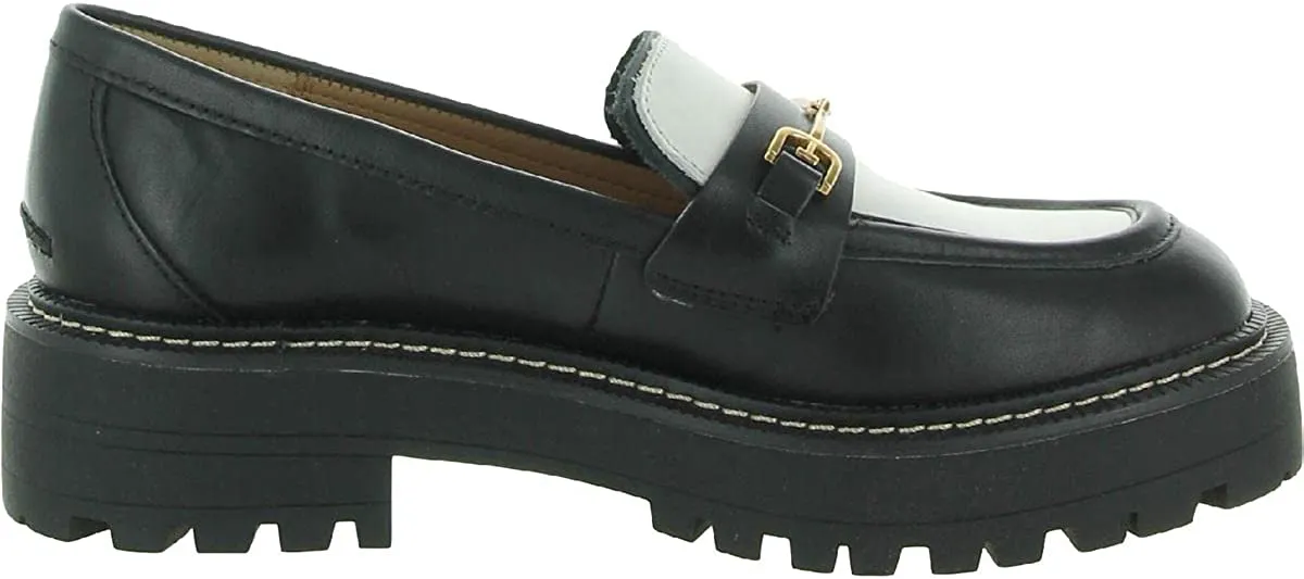 Laurs Loafers Fully-featured Rounded Leather Black/White On Sam Exclusive offerings Toe Slip Chunky Edelman Heel