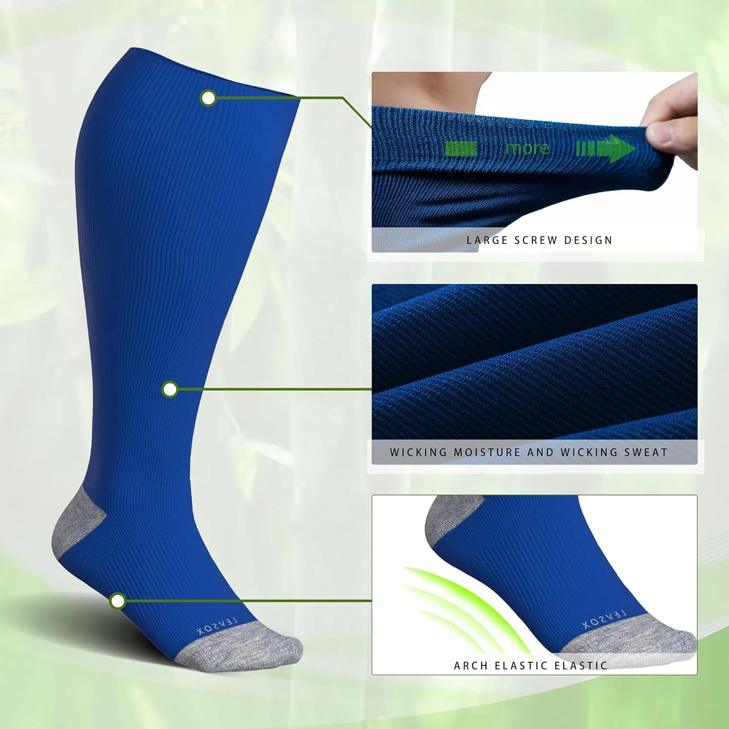 LEVSOX Wide Calf Compression Socks for Women&Men Plus Size 15-20mmHg Knee High Large Support Stockings for Circulation
