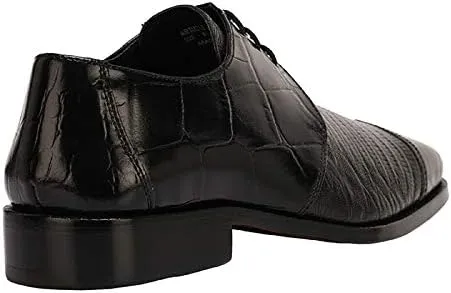LIBERTYZENO Mens Croco Lizard Print Genuine Leather Adults Slip On & Lace Up Oxford Dress Shoes for Prom Graduation