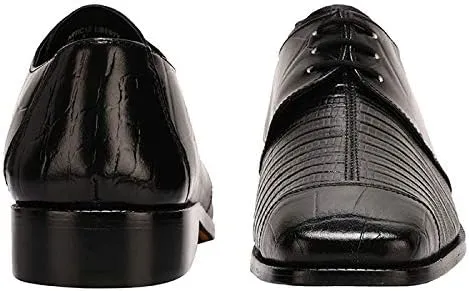 LIBERTYZENO Mens Croco Lizard Print Genuine Leather Adults Slip On & Lace Up Oxford Dress Shoes for Prom Graduation