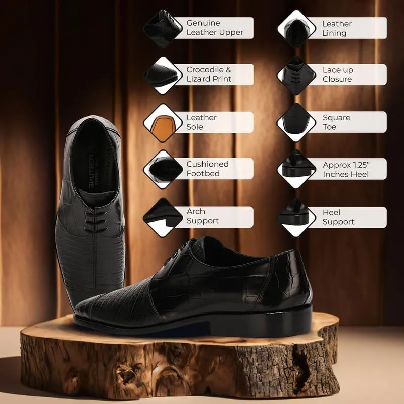 LIBERTYZENO Mens Croco Lizard Print Genuine Leather Adults Slip On & Lace Up Oxford Dress Shoes for Prom Graduation