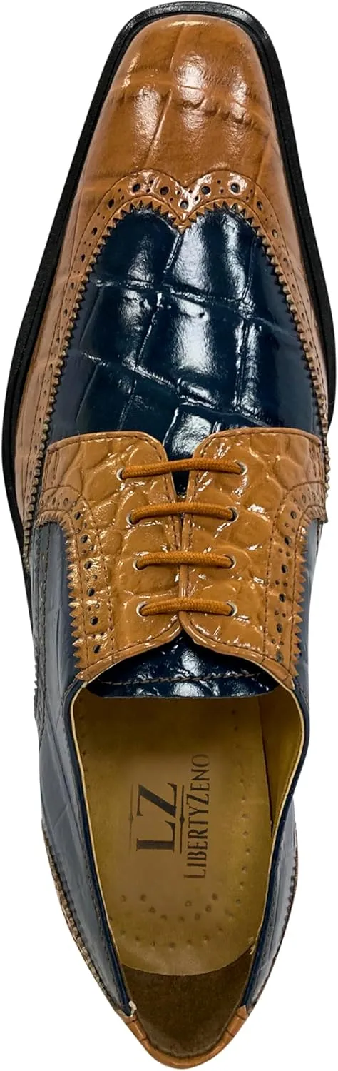 LIBERTYZENO Mens Genuine Leather Adults Wingtip Lace Up Oxford Dress Shoes for Prom Graduation