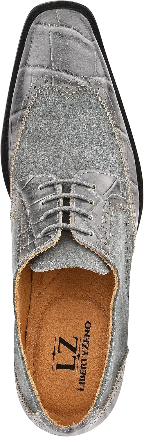 LIBERTYZENO Mens Genuine Leather Adults Wingtip Lace Up Oxford Dress Shoes for Prom Graduation