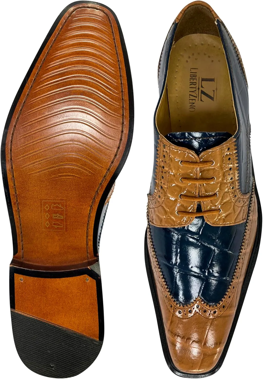 LIBERTYZENO Mens Genuine Leather Adults Wingtip Lace Up Oxford Dress Shoes for Prom Graduation