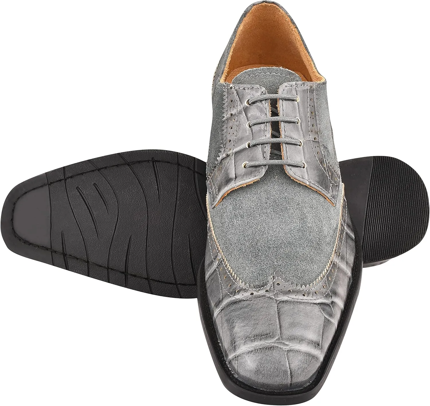 LIBERTYZENO Mens Genuine Leather Adults Wingtip Lace Up Oxford Dress Shoes for Prom Graduation
