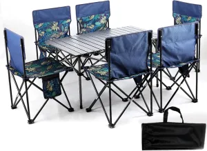 Lightweight Picnic Table with Aluminum Roll-up and Portable Camp Chairs Folding Camping Chair, Foldable Lawn Chair Carrying Bag, Blue
