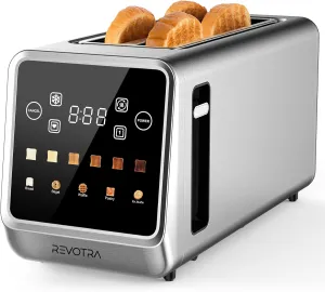 Long Slot Toaster 4 Slice, Touch Screen LED Display, 1.5” Extra Wide Slots for Thick Bread & Bagels, Countdown Timer, Memory Function, Dual Independent Control, 6 Shade Settings, Stainless Steel