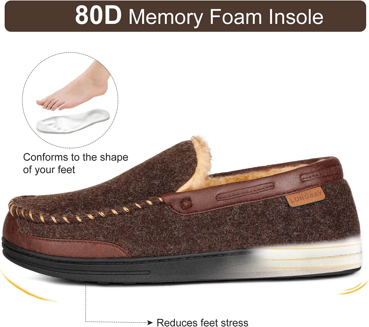 LongBay Mens Moccasin Slippers Warm Cozy House Shoes Indoor Outdoor