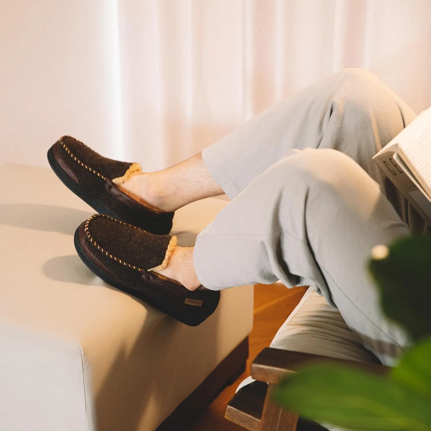 LongBay Mens Moccasin Slippers Warm Cozy House Shoes Indoor Outdoor