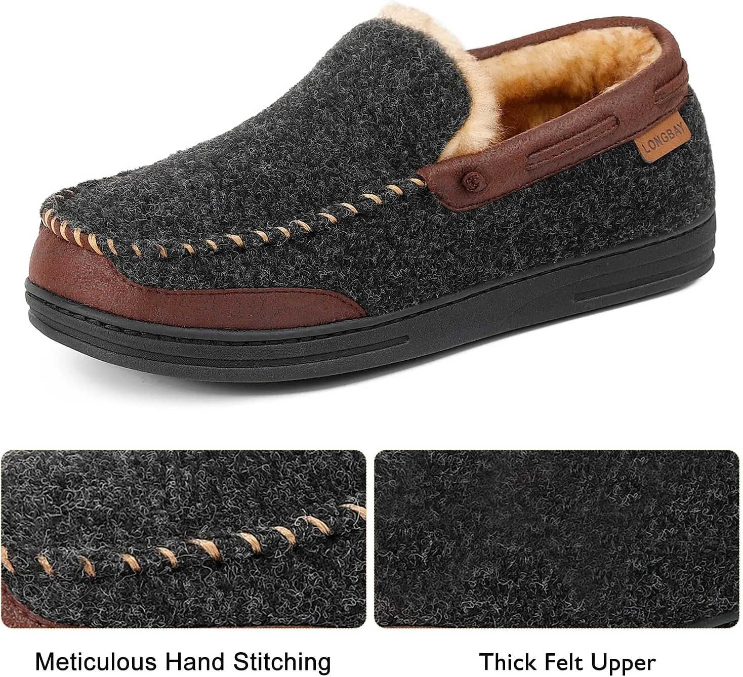 LongBay Mens Moccasin Slippers Warm Cozy House Shoes Indoor Outdoor
