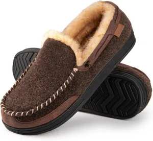 LongBay Mens Moccasin Slippers Warm Cozy House Shoes Indoor Outdoor