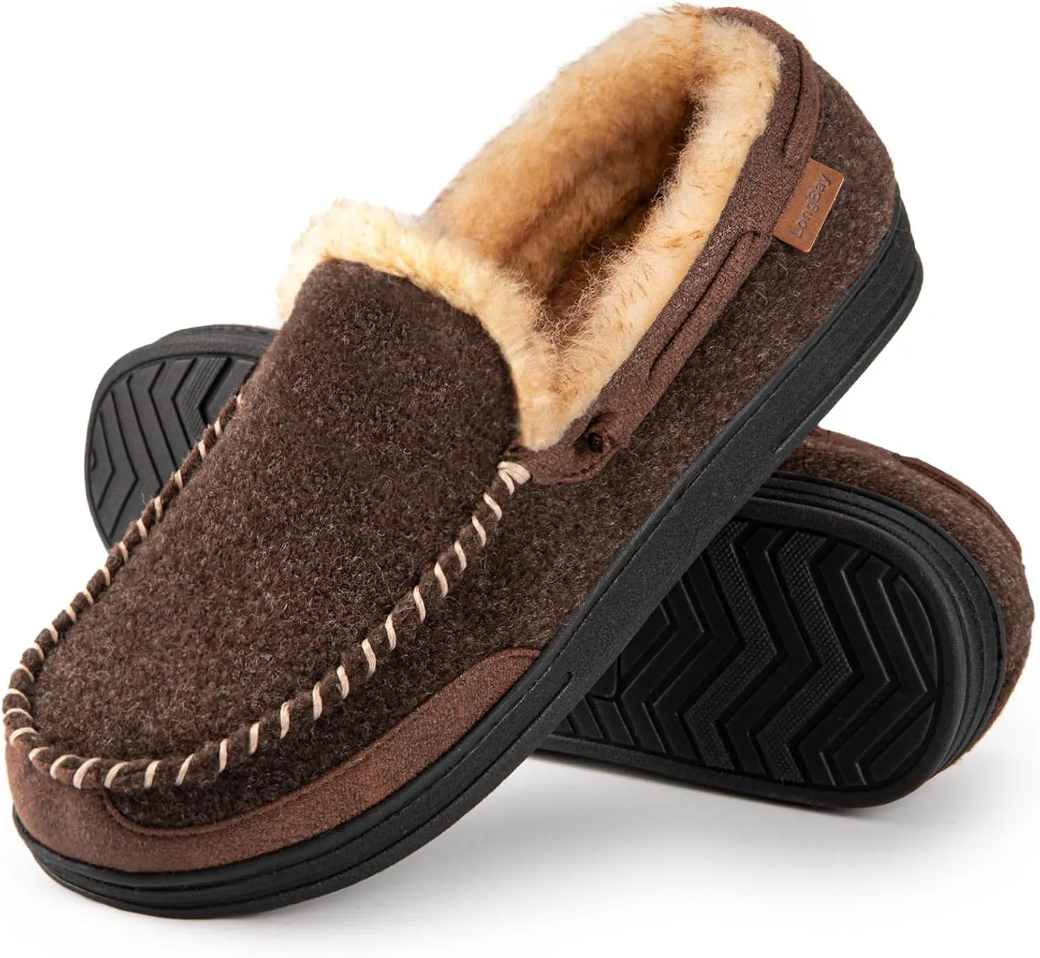 LongBay Mens Moccasin Slippers Warm Cozy House Shoes Indoor Outdoor
