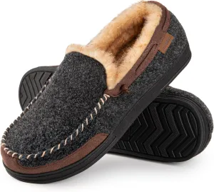 LongBay Mens Moccasin Slippers Warm Cozy House Shoes Indoor Outdoor