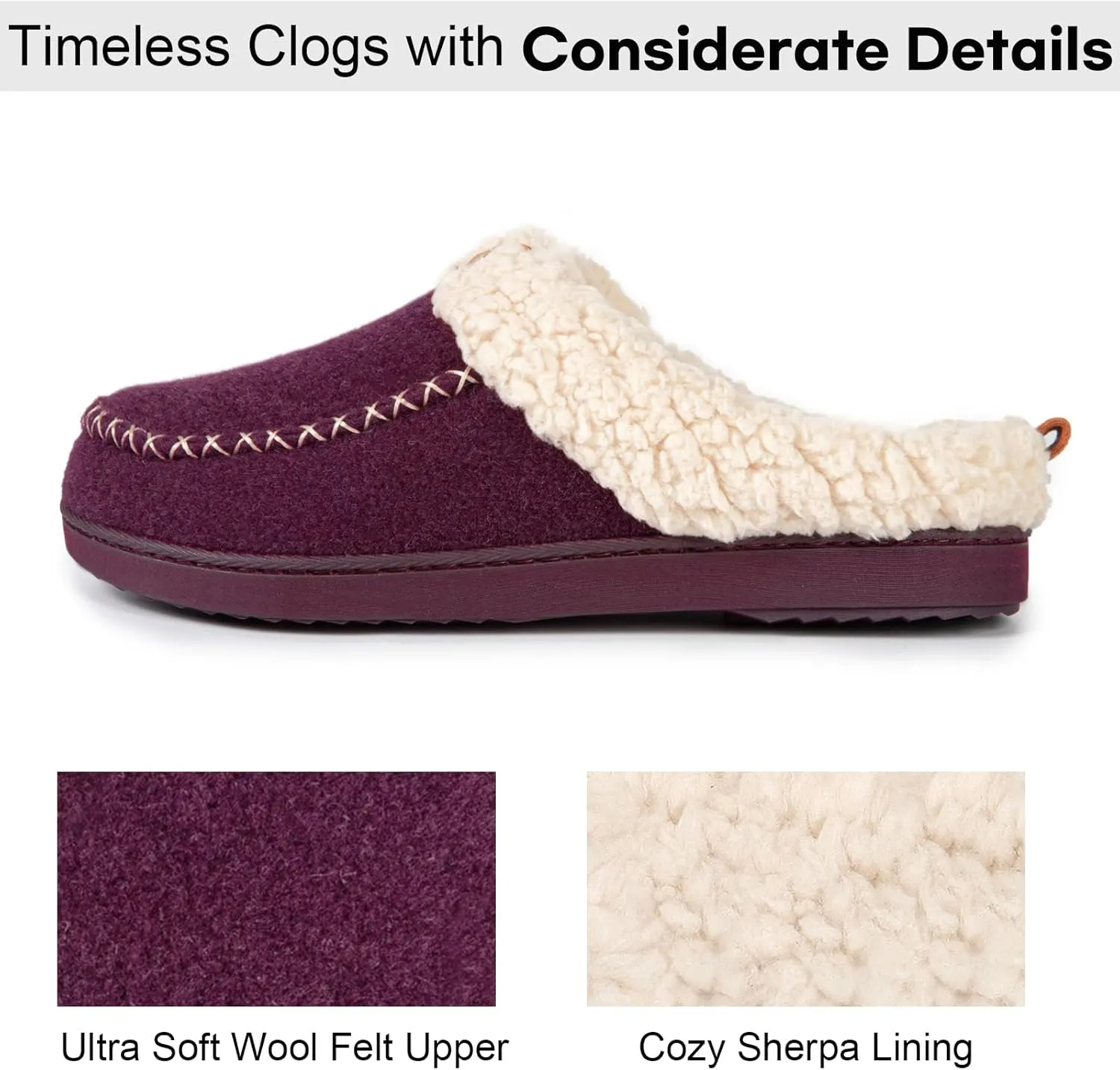 LongBay Womens Felt Sherpa Bedroom Slippers Warm Cozy Wool-Like Moccasin Slippers for Indoor Outdoor Winter Memory Foam House Shoes Slip-On with Fuzzy Plush Lining