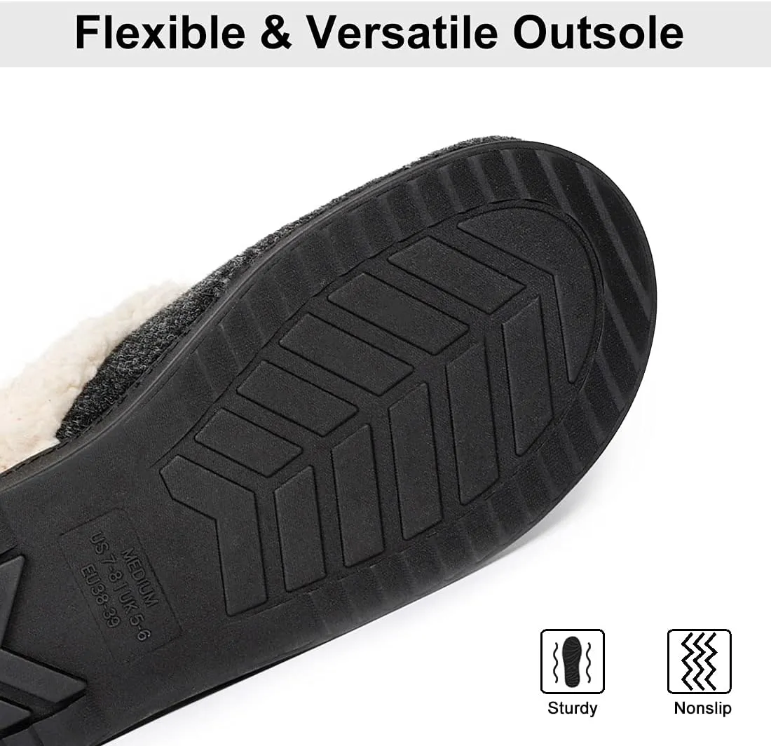 LongBay Womens Felt Sherpa Bedroom Slippers Warm Cozy Wool-Like Moccasin Slippers for Indoor Outdoor Winter Memory Foam House Shoes Slip-On with Fuzzy Plush Lining