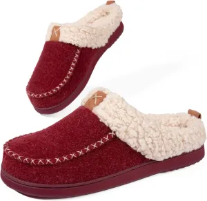 LongBay Womens Felt Sherpa Bedroom Slippers Warm Cozy Wool-Like Moccasin Slippers for Indoor Outdoor Winter Memory Foam House Shoes Slip-On with Fuzzy Plush Lining