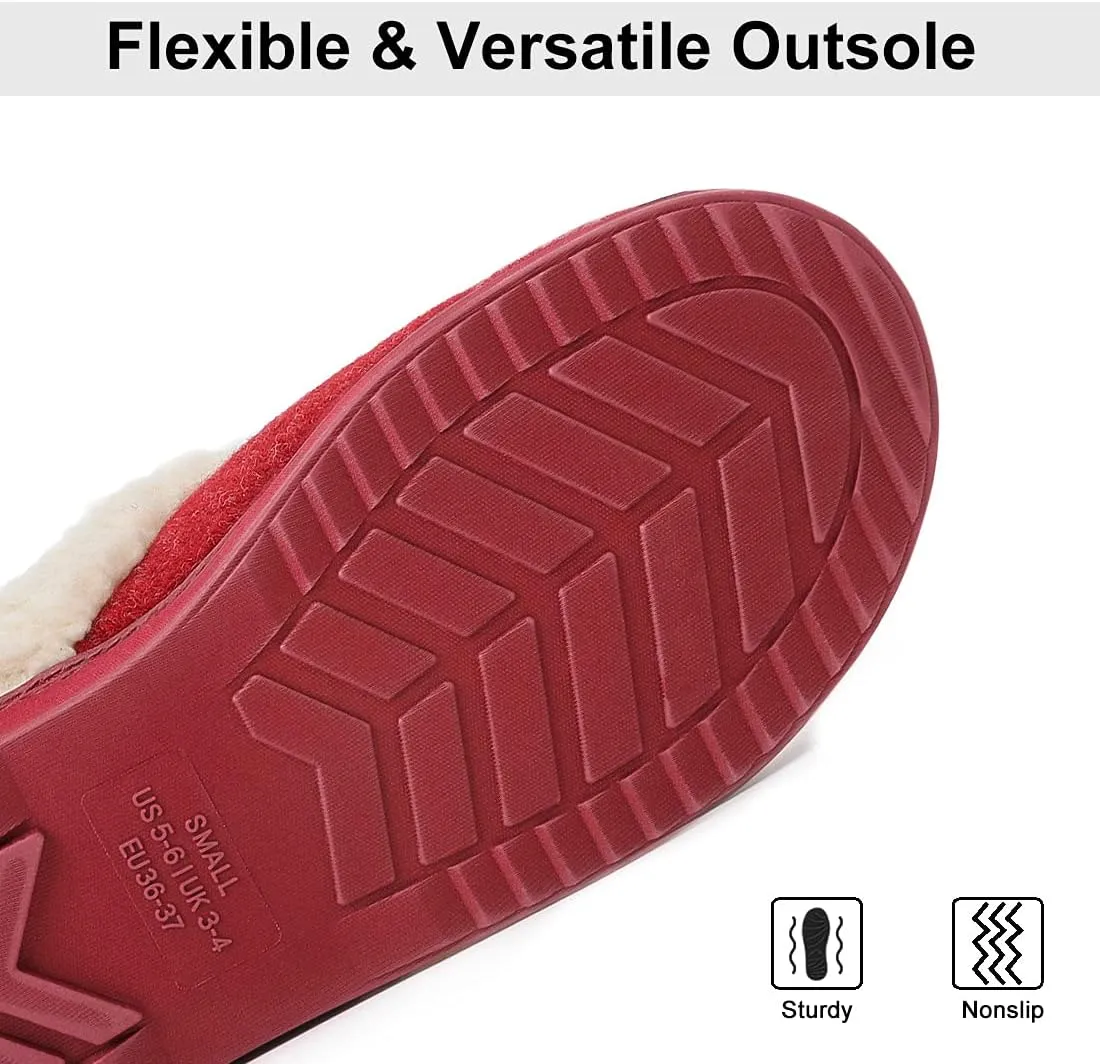LongBay Womens Felt Sherpa Bedroom Slippers Warm Cozy Wool-Like Moccasin Slippers for Indoor Outdoor Winter Memory Foam House Shoes Slip-On with Fuzzy Plush Lining