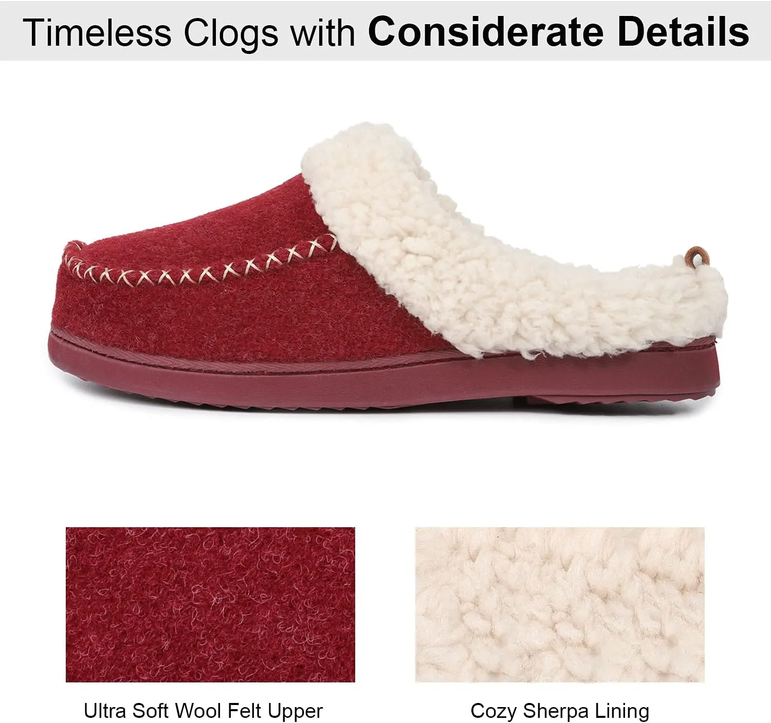 LongBay Womens Felt Sherpa Bedroom Slippers Warm Cozy Wool-Like Moccasin Slippers for Indoor Outdoor Winter Memory Foam House Shoes Slip-On with Fuzzy Plush Lining