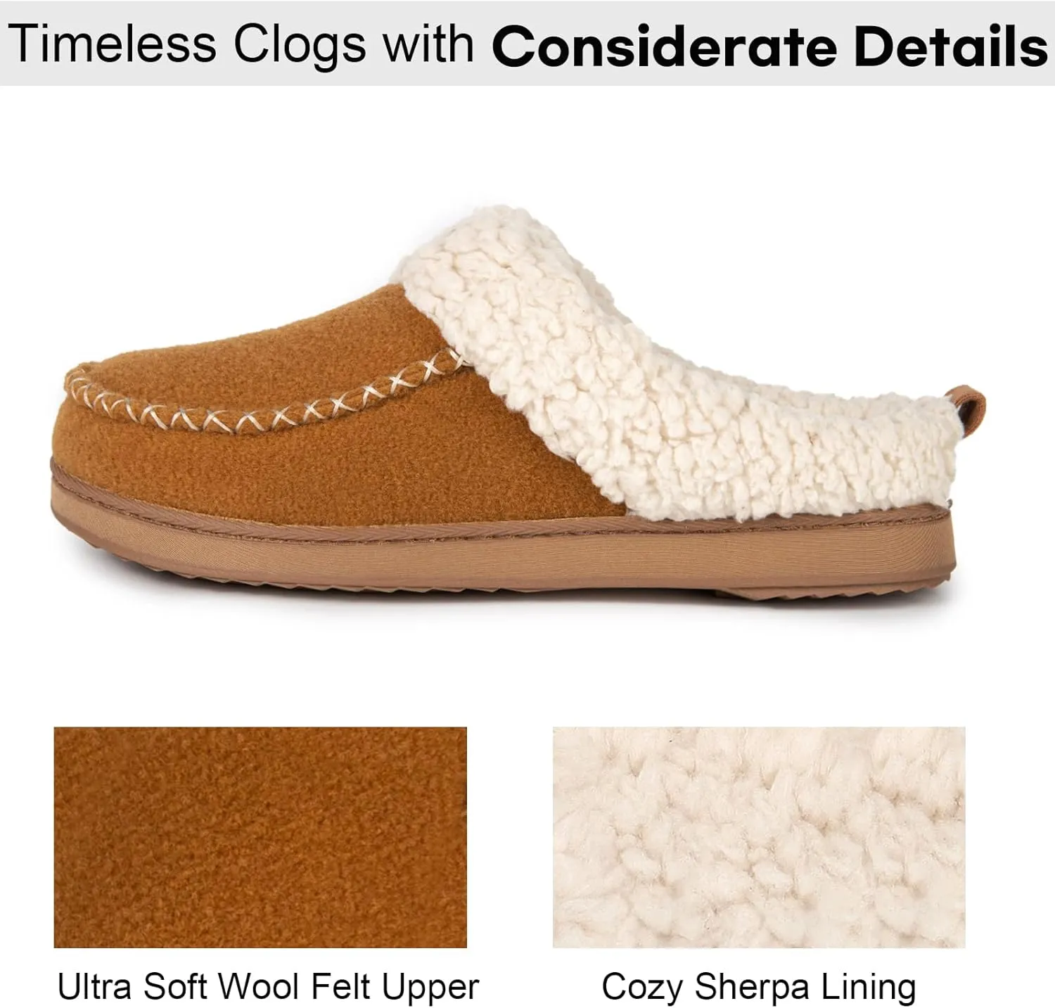 LongBay Womens Felt Sherpa Bedroom Slippers Warm Cozy Wool-Like Moccasin Slippers for Indoor Outdoor Winter Memory Foam House Shoes Slip-On with Fuzzy Plush Lining