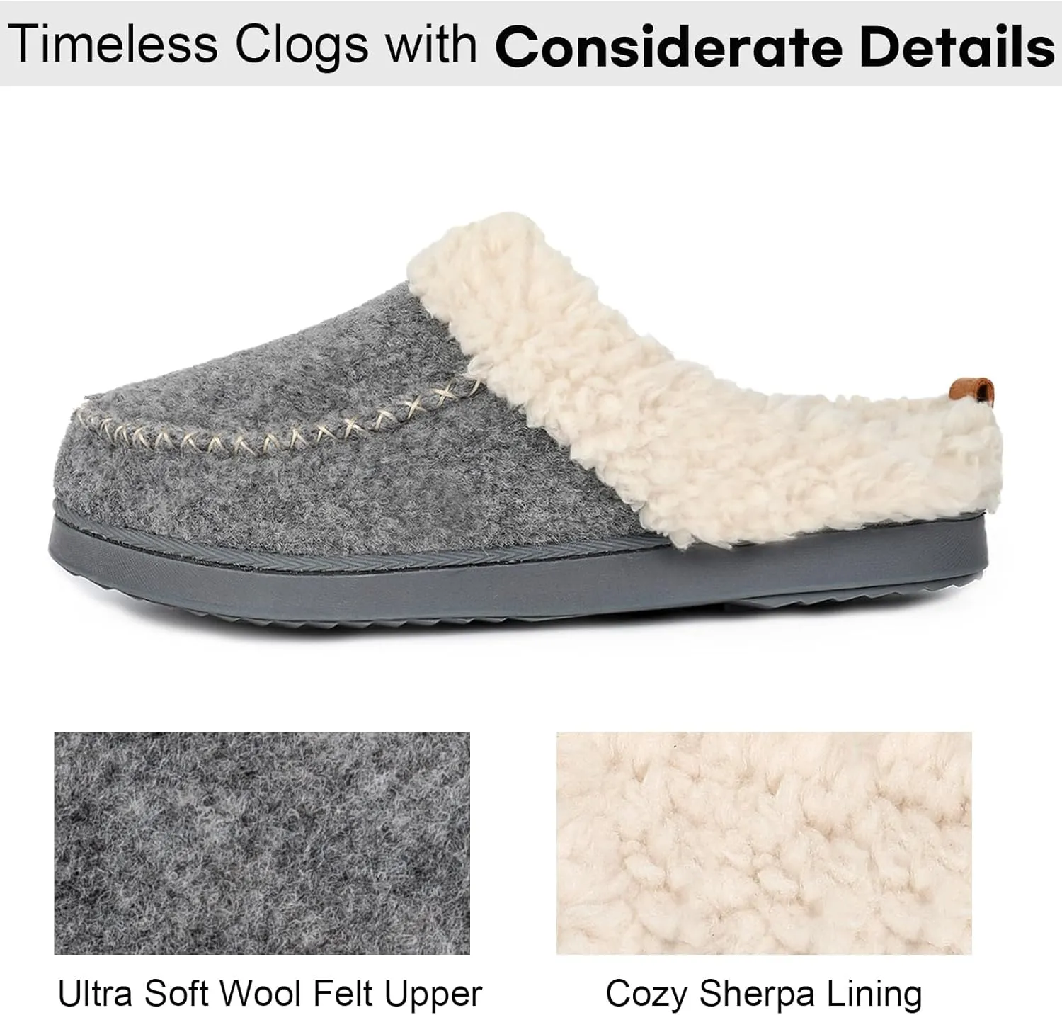 LongBay Womens Felt Sherpa Bedroom Slippers Warm Cozy Wool-Like Moccasin Slippers for Indoor Outdoor Winter Memory Foam House Shoes Slip-On with Fuzzy Plush Lining