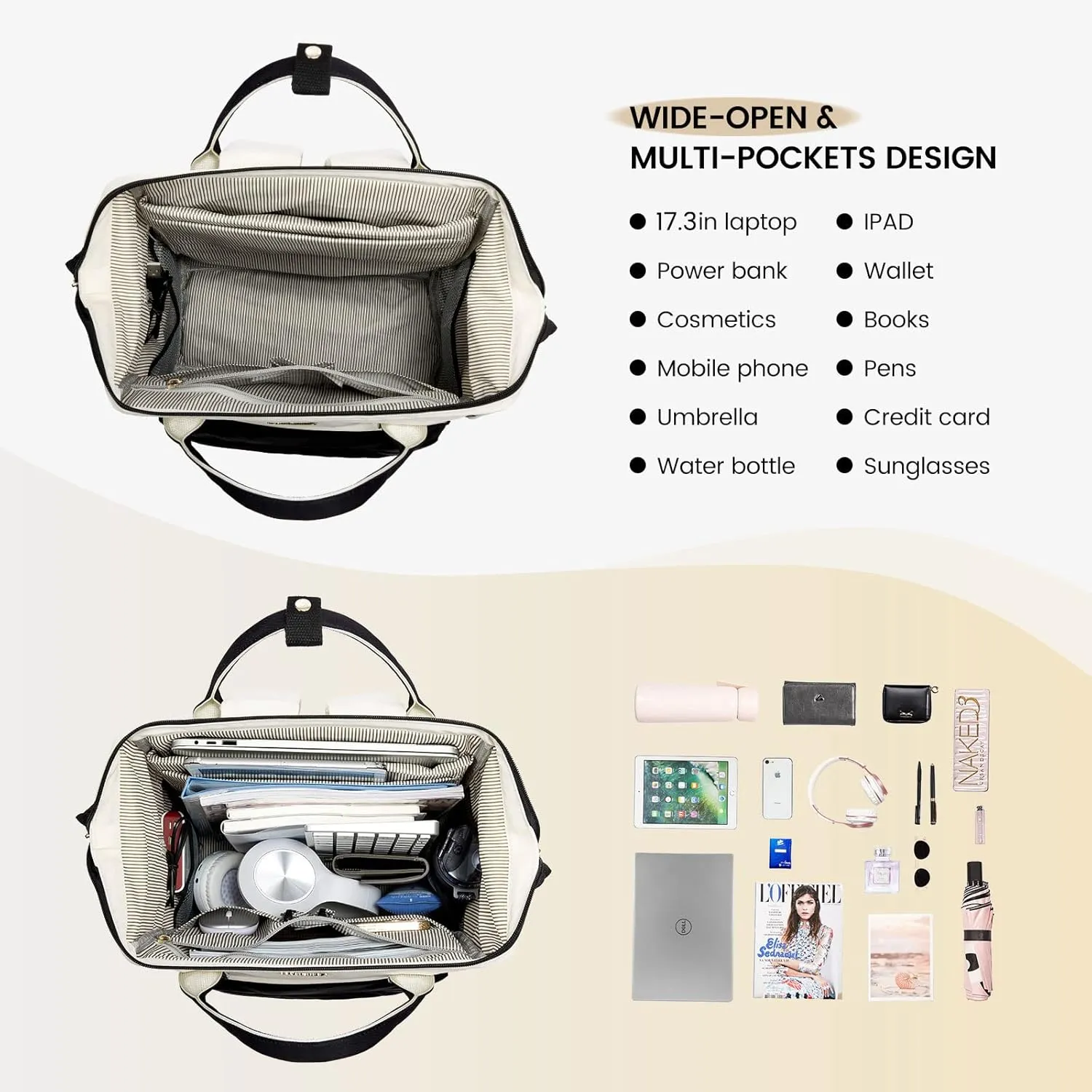 LOVEVOOK Laptop Backpack Purse for Women Waterproof Teacher Nurse Bag, 17.3 Inch Work Laptop Bag with Organizer Bag Business Travel Computer Backpack, 2pcs set