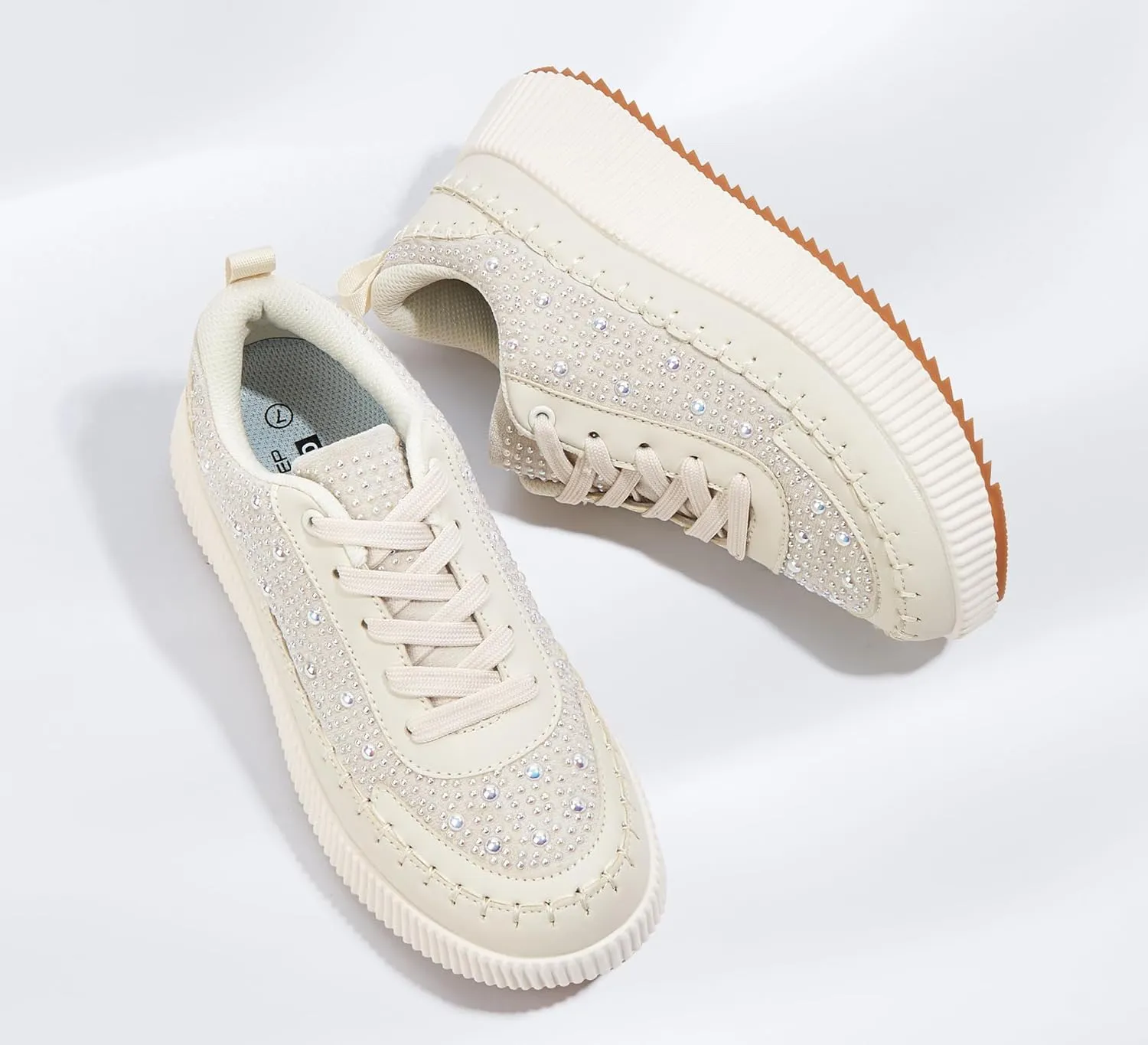 LUCKY STEP Women's Platform Sneakers Rhinestone Fashion Chunky Casual Sparkly Retro Braided Walking Shoes