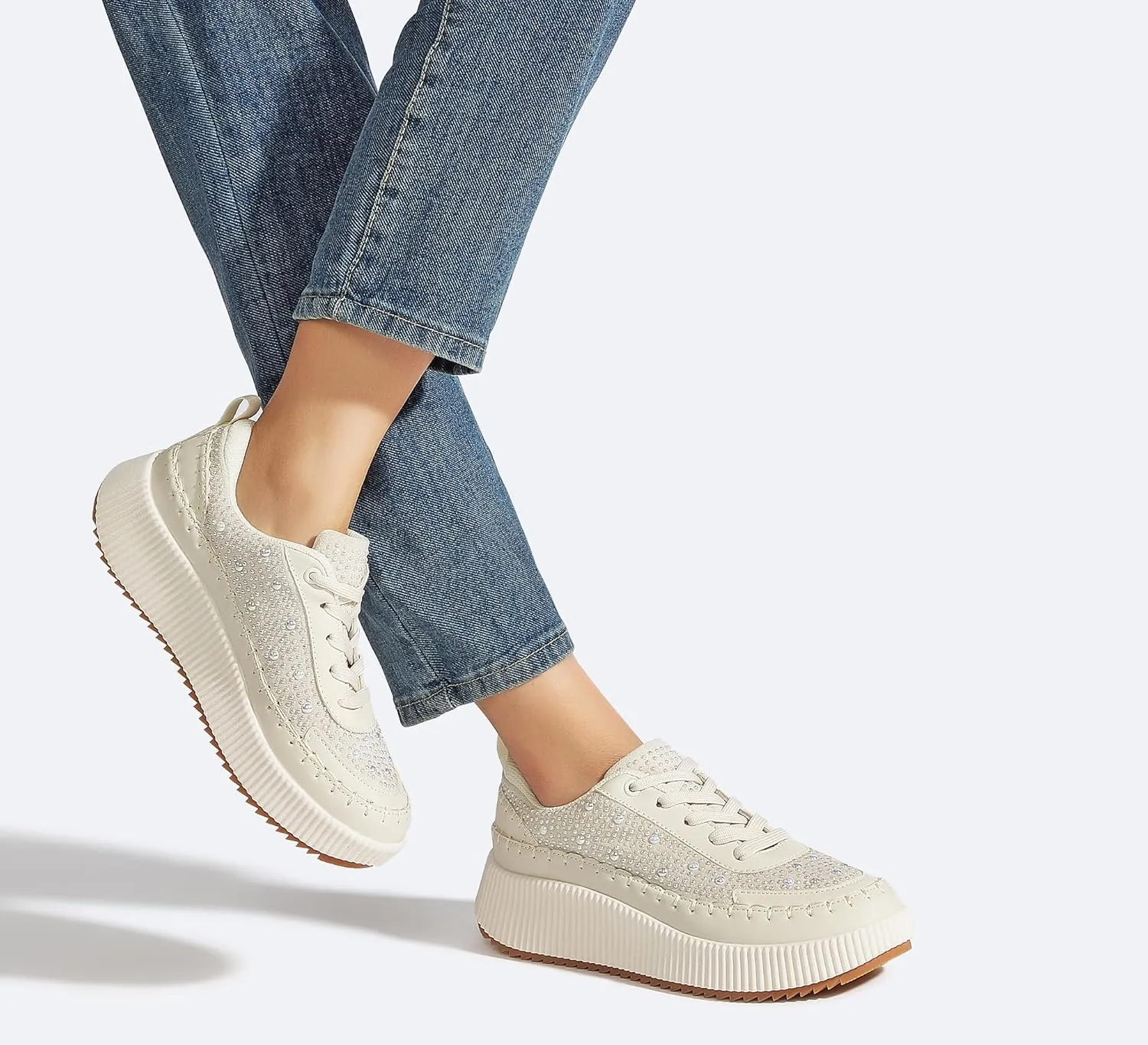 LUCKY STEP Women's Platform Sneakers Rhinestone Fashion Chunky Casual Sparkly Retro Braided Walking Shoes