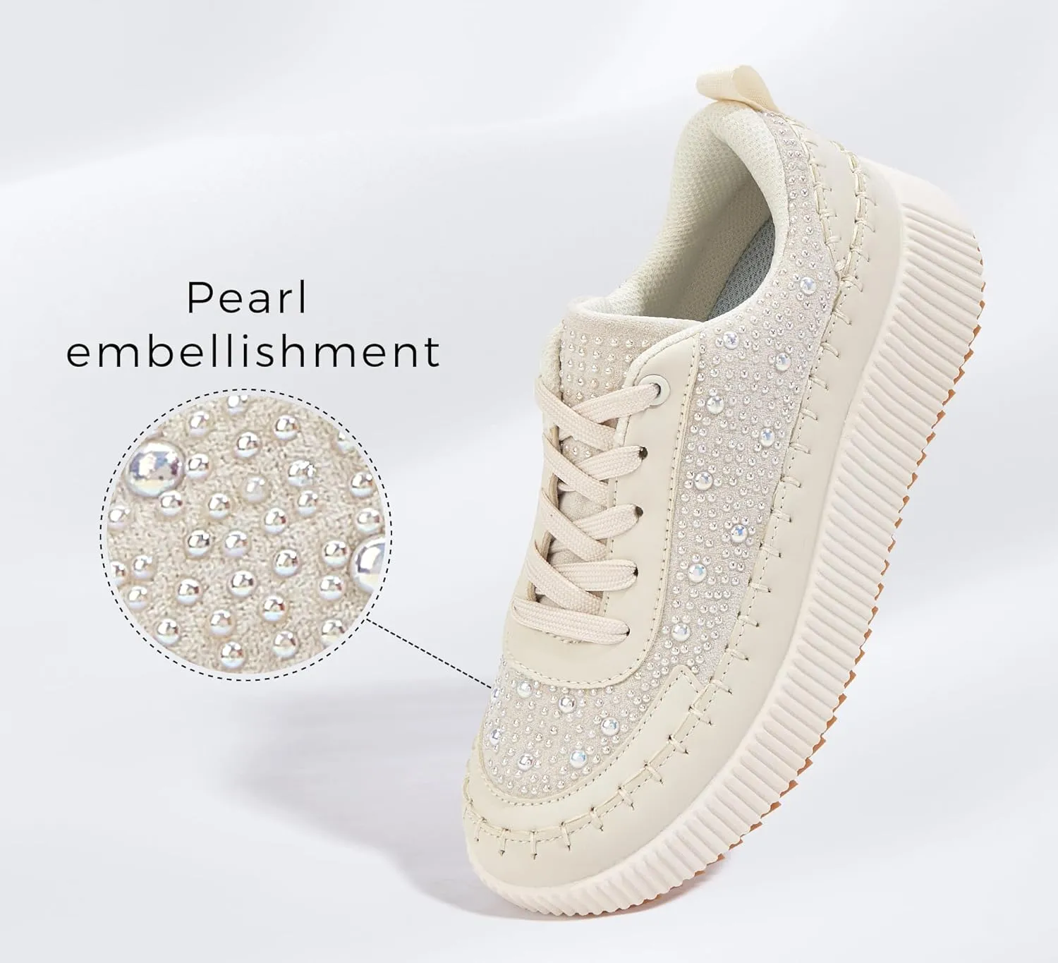 LUCKY STEP Women's Platform Sneakers Rhinestone Fashion Chunky Casual Sparkly Retro Braided Walking Shoes