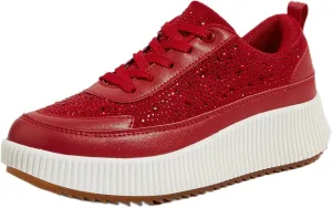 LUCKY STEP Women's Platform Sneakers Rhinestone Fashion Chunky Casual Sparkly Retro Braided Walking Shoes