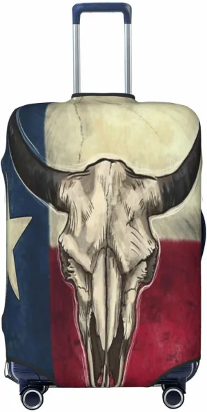 Luggage Cover For Travel Distressed Western Country Us State Texas Bull Skull Flag– High Elasticity Business Trips 20-28 Inch.